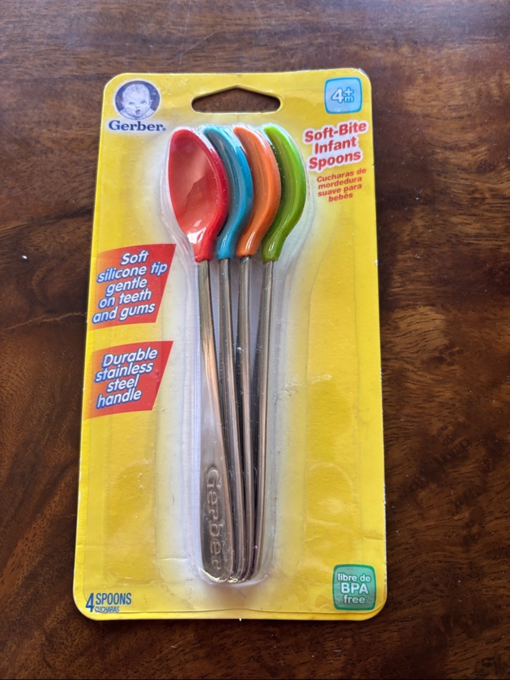 Gerber Soft-Bite Infant Spoons - Red, Blue, Orange, Green (Pack of 4)